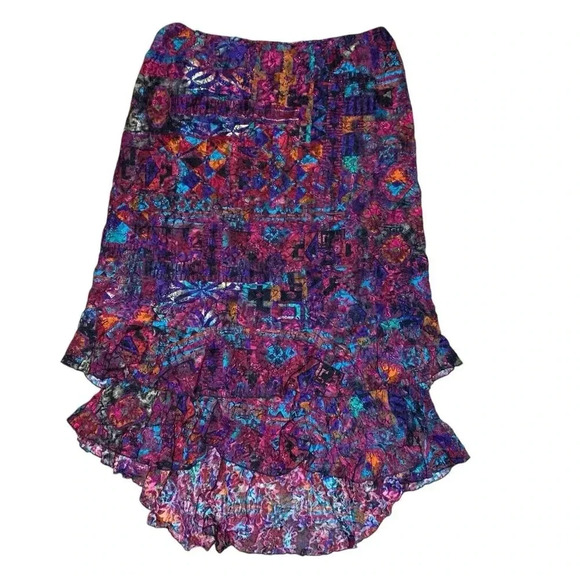 CHICO'S Tiered Ruffle Hem Midi Skirt Womens Size 2 (Large) Colorful Y2K Pull On - Picture 1 of 6